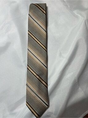 Vintage Johnny Carson 70s Striped Necktie Brown Beige Polyester